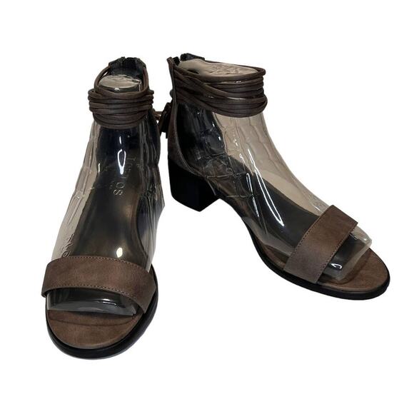 Toetos Womens Ivy_01 Fashion Block Heeled Sandals Size 10 Taupe Zip Back - Picture 2 of 16